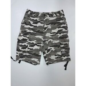 Pro Club Mens Grey Camo Cargo Shorts Size 36 Heavyweight Cotton Military Utility